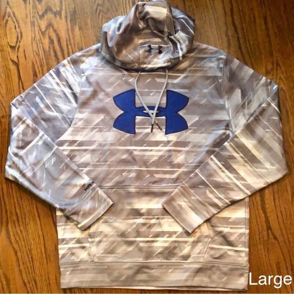 UNDER ARMOUR Men's Grey Camouflage Hoodie With Blue Chest Logo Sz Large - Picture 1 of 6